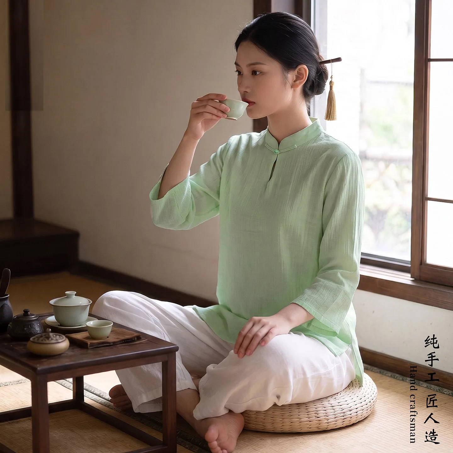 2026 New Gauze Linen Tai Chi Suit Women Zen Meditation Home Practice Casual Flowing Drapey Two Piece Set Kung Fu Spring Autumn