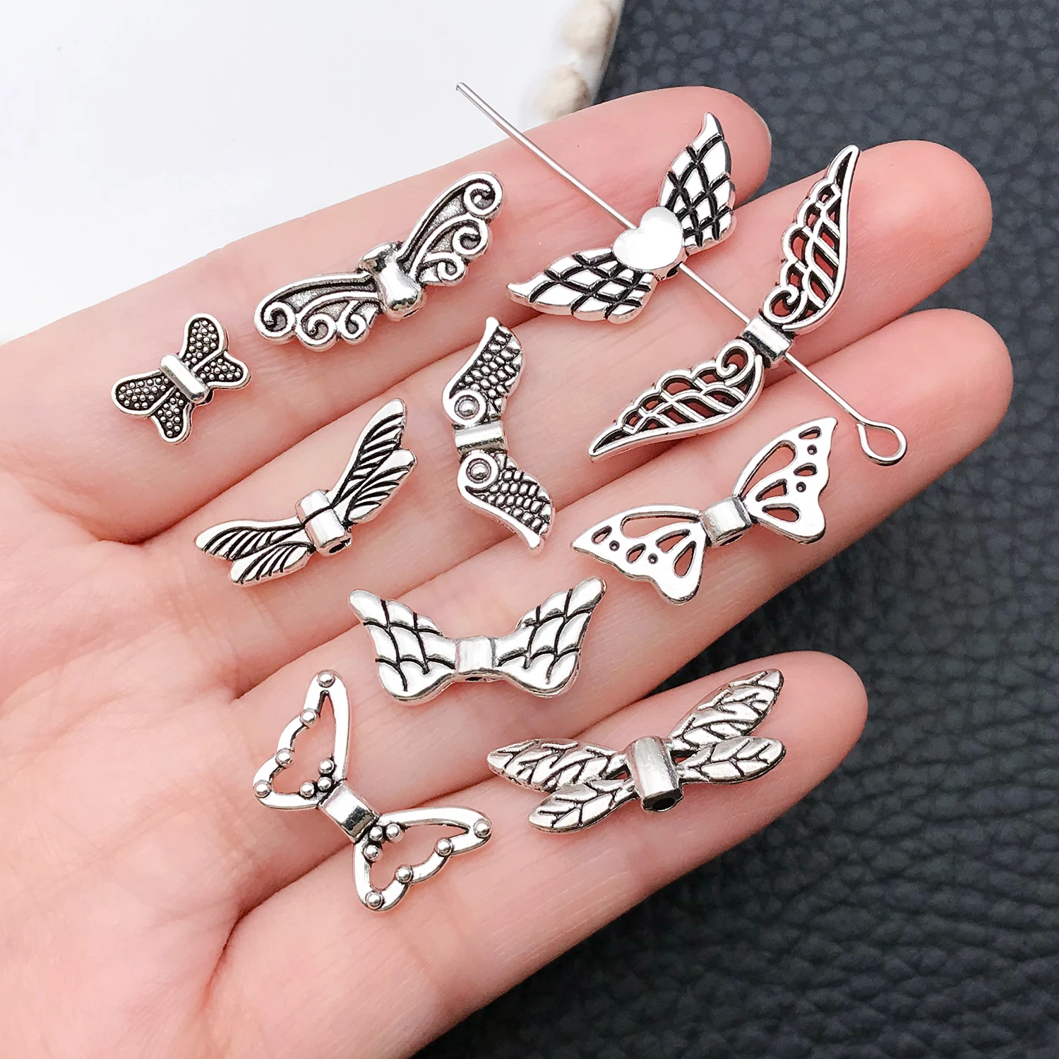 30pcs/set Tibetan Silver Angel Wings Vintage Butterfly Feather Handmade DIY Jewelry Alloy Accessories - Bracelet Spacer Beads