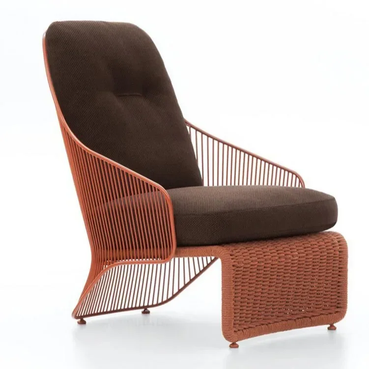 

JC Outdoor Nordic Rattan Chair Balcony Soft Decoration Design Garden Courtyard Aluminum Alloy Line Braided Rope Single Sofa Chai