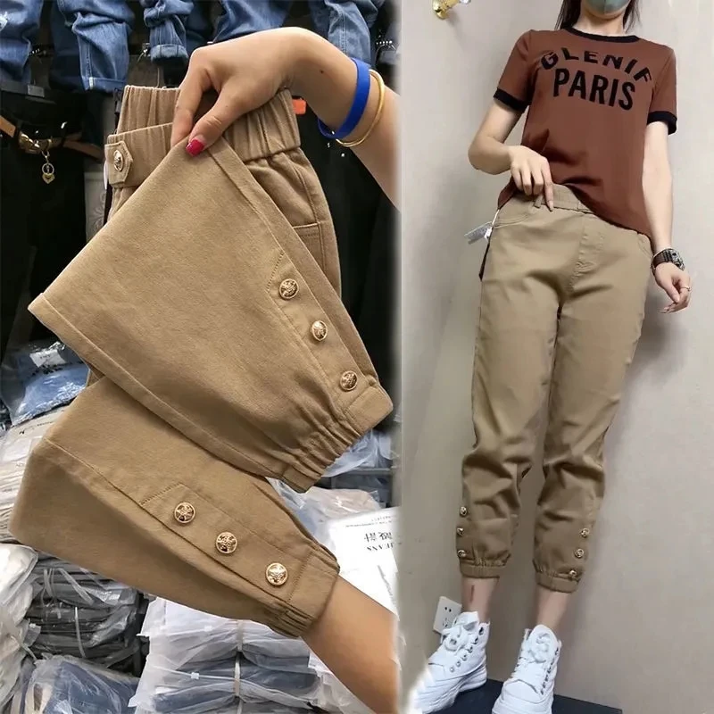 2024 neue koreanische Frühling Herbst Frauen Hosen elastische hohe Taille lose lässig gewaschene Harem Baumwolle Sports pants weibliche Hose