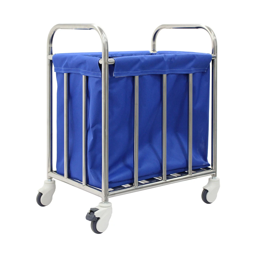 Stainless Steel Modern Trolley with 4 Castors for Dirty Cloth Nursing Cart Hospital Medical Device