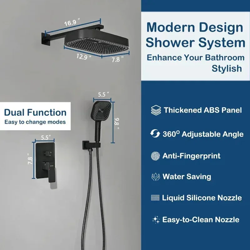 QAZ8-DIERA System Head Handheld Spry.aLuxurious 12"Faucet Set.Bathroom Wall Mounted Shower Fixture with Build-in Brass Valve and