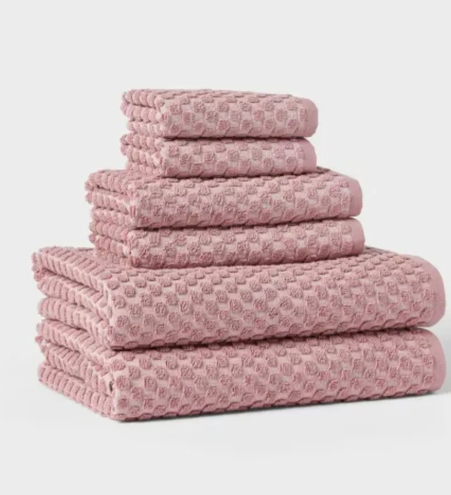 

towel6pc Textured Dot Bath Towel Set Soft Absorbent Luxury Bathroom Towels for Women Men Mauve Color Home Spa Essentials Cotton