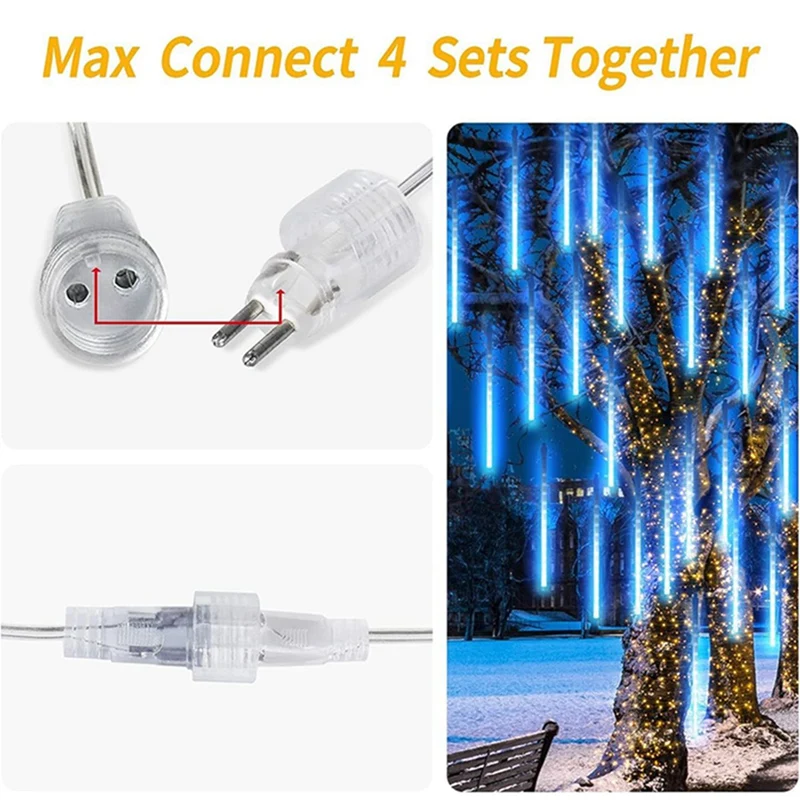 1Pack Meteor Shower Lights Outdoor 8 Tubes Falling Rain Lights Waterproof Lights For Christmas Tree Porch Yard Patio Roof Decor
