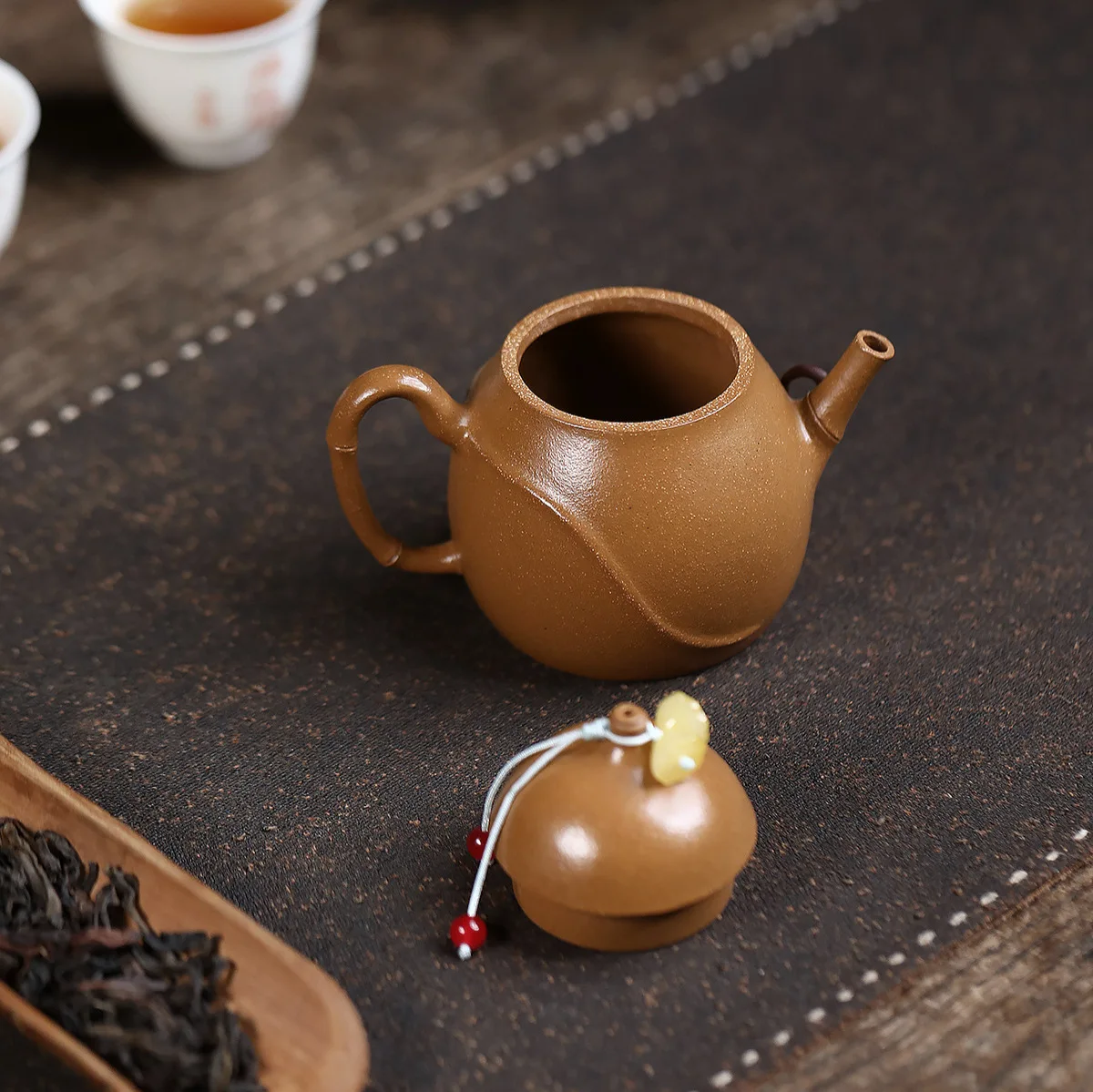 Handmade Yixing Purple Clay Teapot Famous Ore Drop Slope Mottled Bamboo Pier End Tea Set Inner Pile Ball Hole 140cc