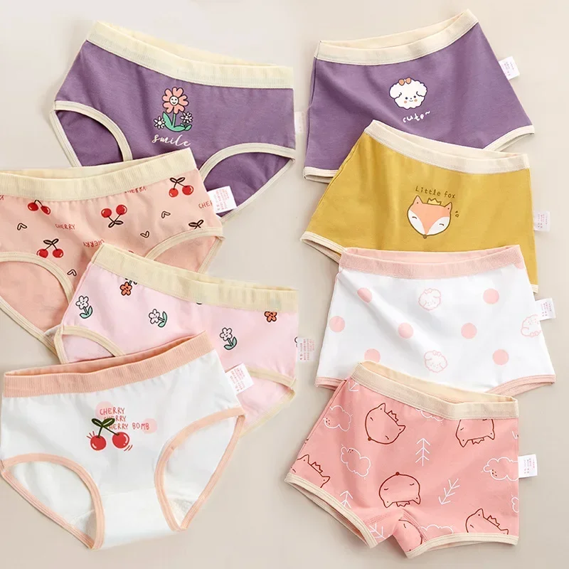 4PCS Girls Cotton Panties Summer Kid Thin Breathable Cartoon Briefs 2+y Young Children Underwears Toddler Antibacterial Knickers