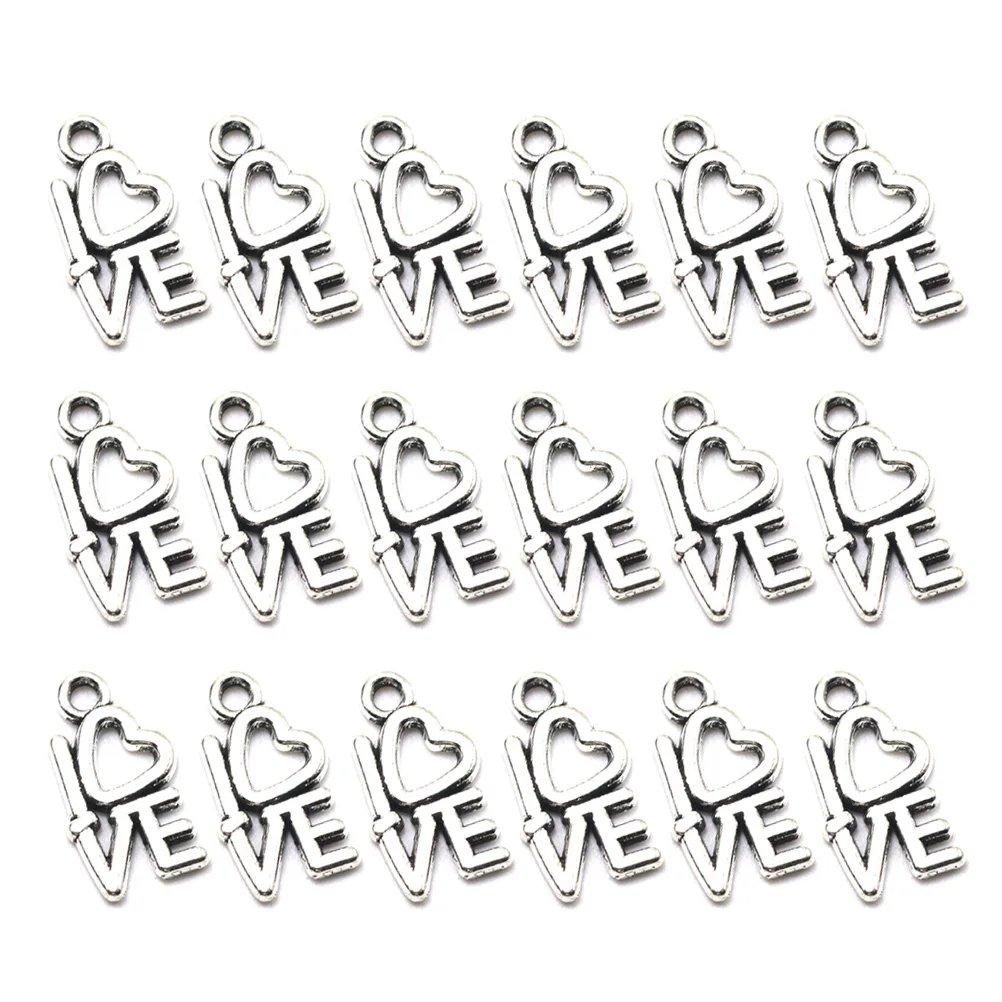 

100pcs Love Letters Pendants DIY Alloy Charms Jewelry Making Accessory for Bracelet Crafts ( Silver)