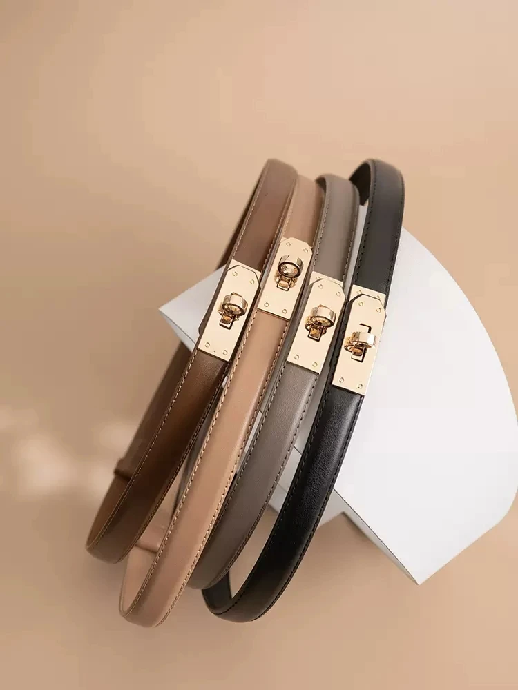 Fashion lock buckle genuine leather 1.8cm Designered Women Belts Buckle Dress Jeans Trench Waistband Belt for women party