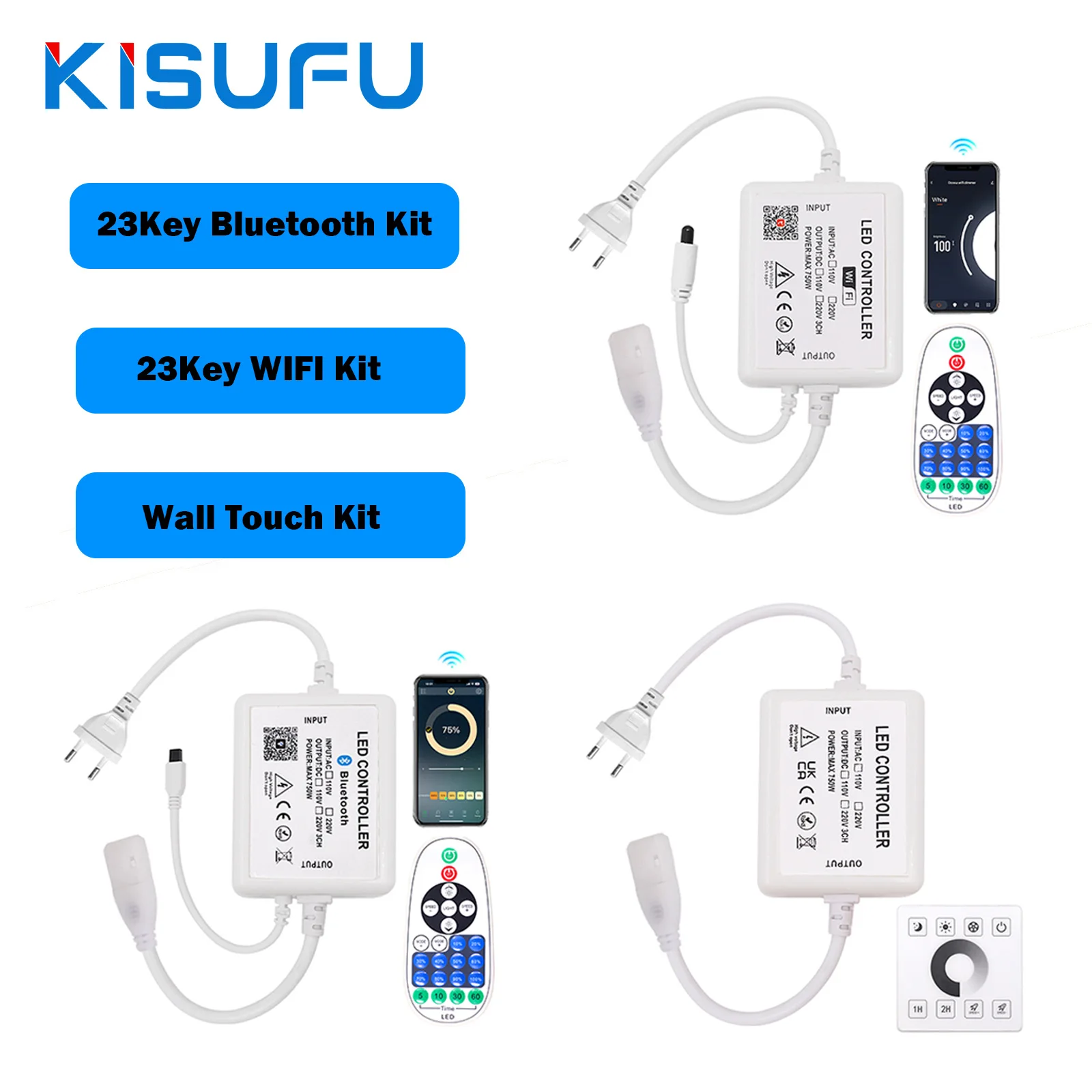 110V 220V LED Dimmer Controller IR Remote/Tuya WIFI/Bluetooth/RF Touch Panel For 8MM 288Leds/m 360LEDs/m No Wires COB LED Strip