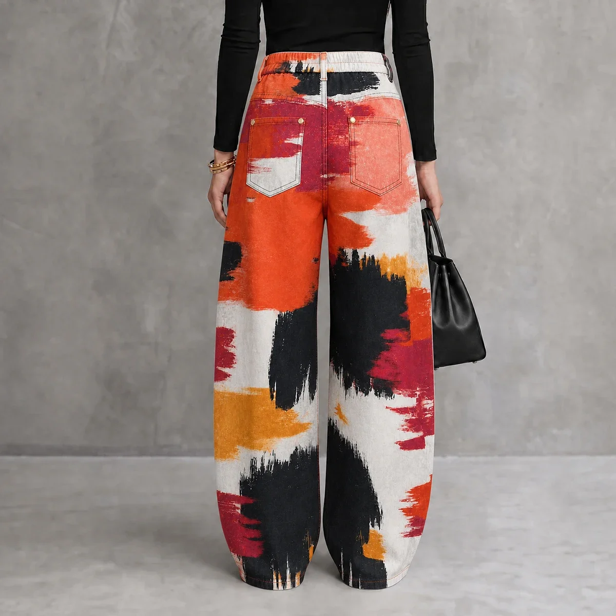 Women's Color Block High Waist Wide Leg Pants Fashion Metal Eyelet Hollow Out Pockets  Loose Casual Daily Office Trendy Trousers