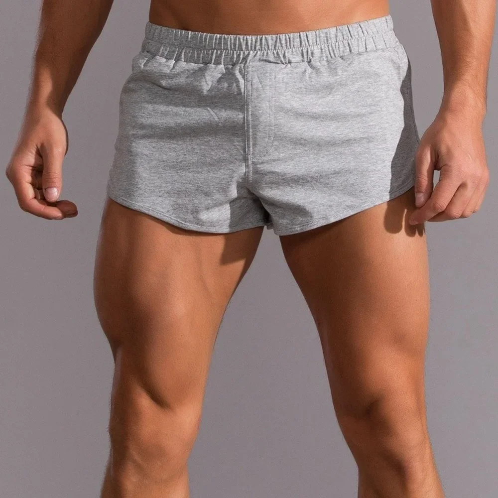 Grey Track Shorts Men Athletic Shorts Solid Color 3 Part Short Joggers Elastic Waist Lightweight Breath Men Fitness Workout