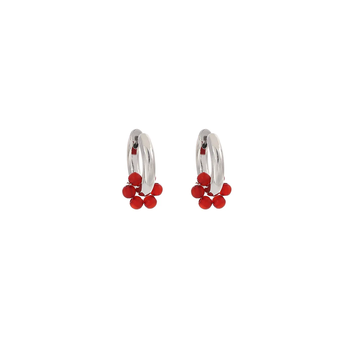 Vintage Red Beaded Drop Earrings Women Aretes Para Mujer Round Pendientes De Acero Inoxidable Wedding Party Jewelry Gifts