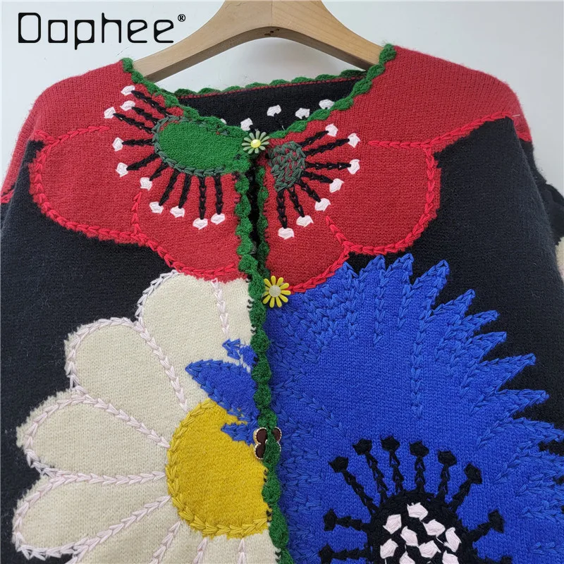 Vintage kleurblok bloemenborduurwerk elegant gebreid vest dames herfst winter trendy persoonlijkheid los casual vest