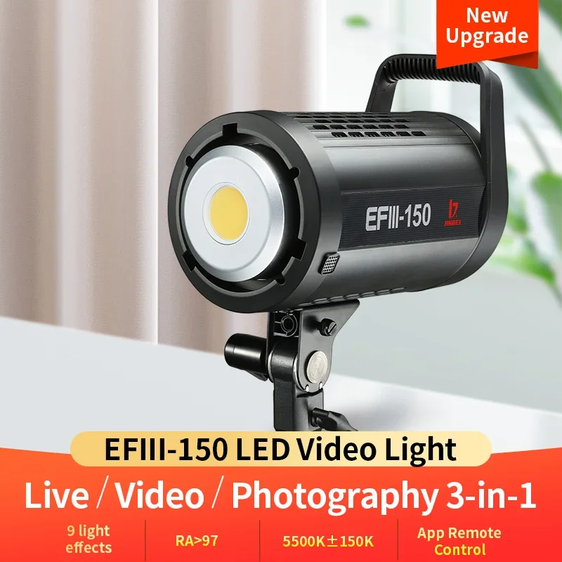 Luz de Vídeo LED JINBEI EFIII150 com Refletor para Transmissões ao Vivo, Filmes Curtos, Vídeos do YouTube, Fotografia Infantil e Luz Contínua