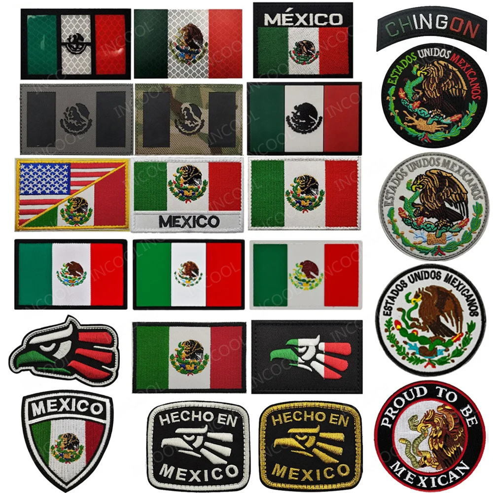 IR Reflective Infrared Mexico Flag Patches Embroidered Mexican Flags Appliques PVC Rubber National Eagle Tactical Armband Badges