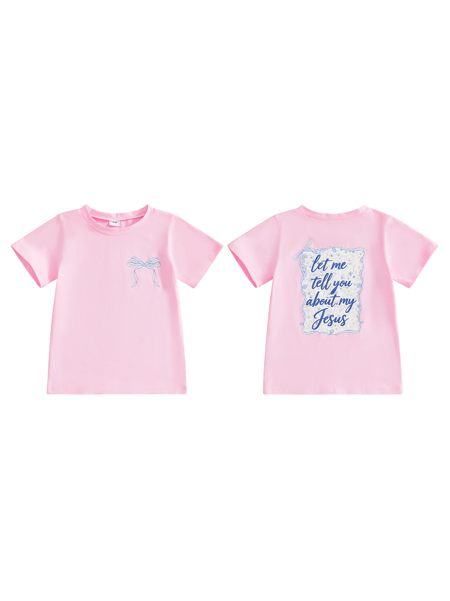 

Cute Baby Girls Short Sleeve T-Shirts with Round Neck and Adorable Bow Print Design - Stylish Toddler Tees with Religious Theme