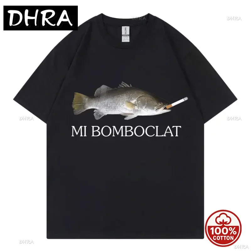 مضحك Bomboclat الأسماك ميمي تي شيرت شارع العليا موضة الاتجاه Y2k قصيرة الأكمام تي شيرت المرأة Harajuku خمر نمط بلايز عادية