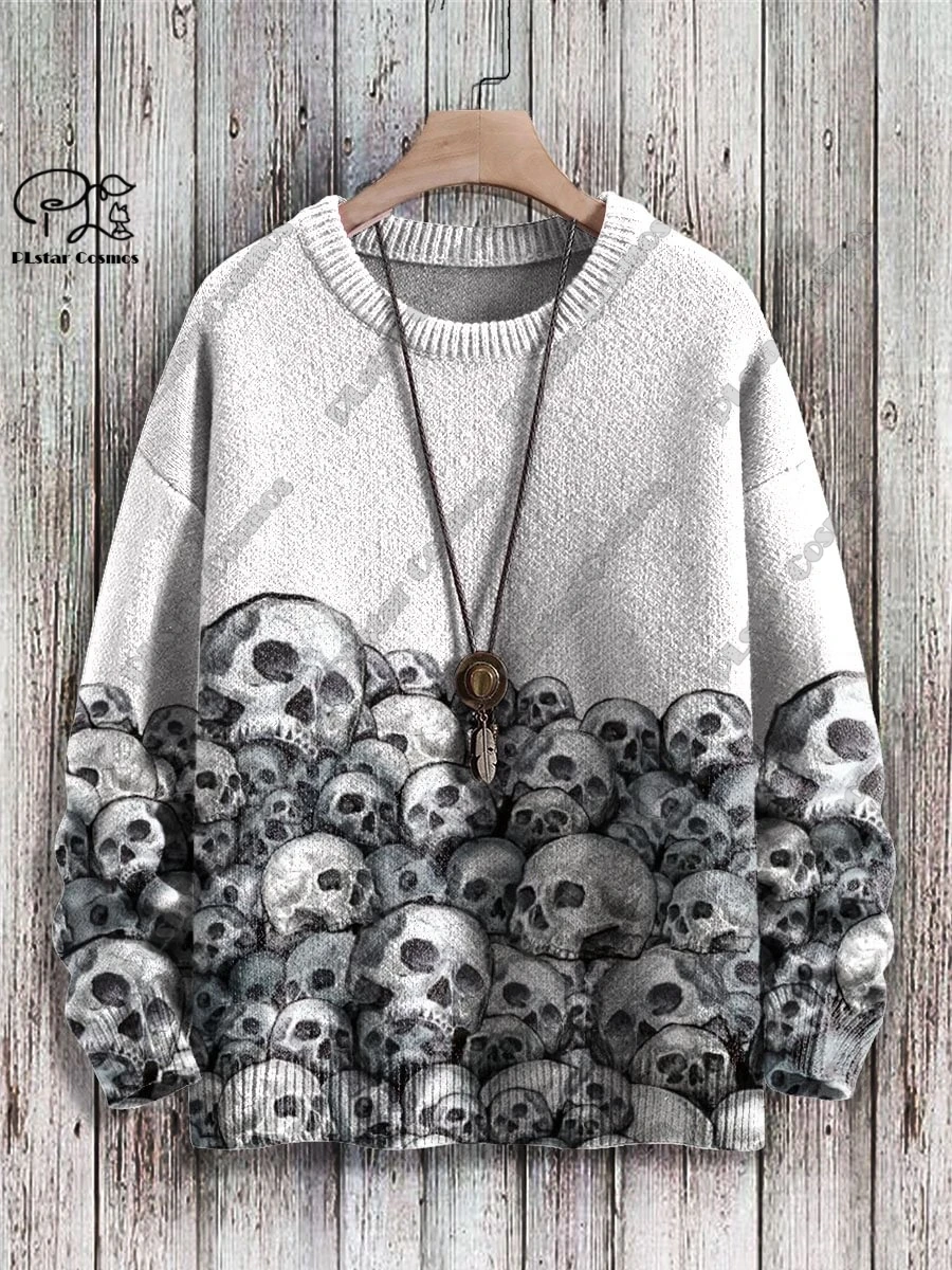 PLstar Cosmos New 3D Printed Horror Series Colorful Skull Pattern Ugly Sweater Winter Street Casual Unisex  K2