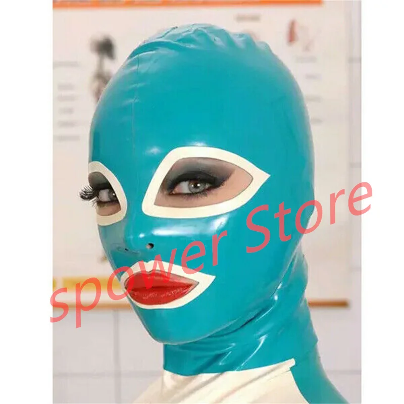 Natural Latex Full Head Latex Hoods Rubber Mask Fetish Cosplay Mask with White Trim Back Zipper Club Wear