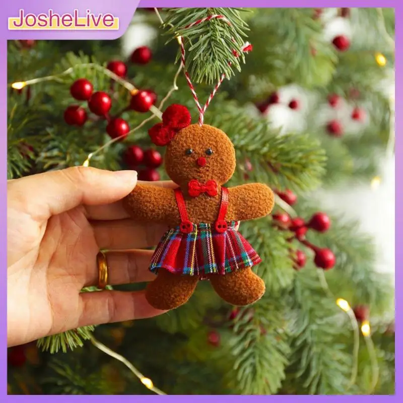 Christmas Fuzzy Gingerbread Man Doll Xmas Tree Pendants New Year Kids Gift Hanging Ornaments Christmas Decorations for Home