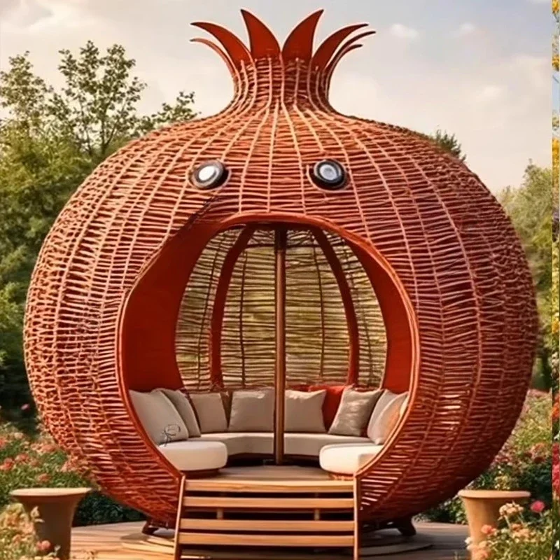 Rattan zodiac outdoor large sunscreen wooden house gazebo animal shape card seat