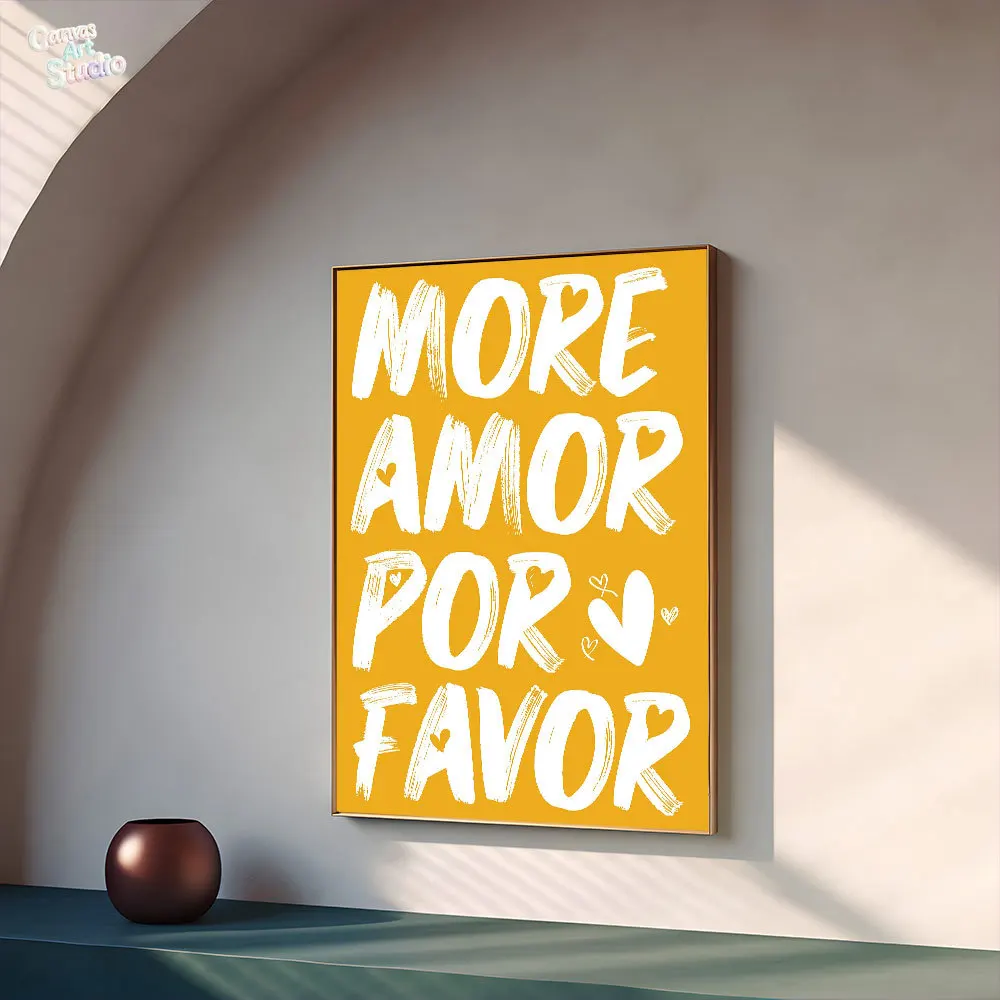 2026 Maximalist More Amor Por Favor Colorful Eclectic Pink Love Quote Wall Art Canvas Painting Poster For Living Room Home Decor