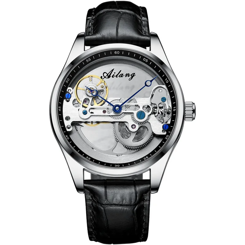 

AILANG 8625 Transparant Skelton Flywheel Automatic Mechanical Men's Watch Leather Strap Luxury Brand Original Man Wristwatch