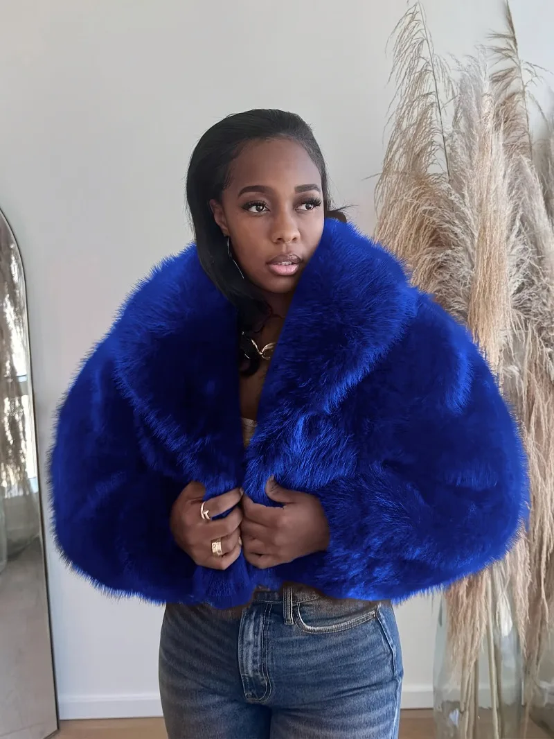 

Женское роскошное пальто из искусственного меха 2025, зимнее пальто с отложным воротником и длинными рукавами, с открытой строчкой, толстые теплые повседневные куртки, меховая верхняя одежда