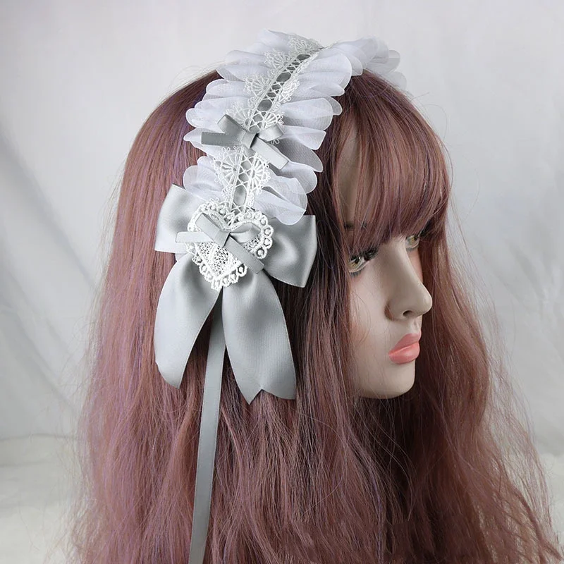 Bowknot Headband Japanese Sweet Lovely Cute Lolita Maid Hairband Hair BandLace Ribbon Cosplay Headdress Accessories