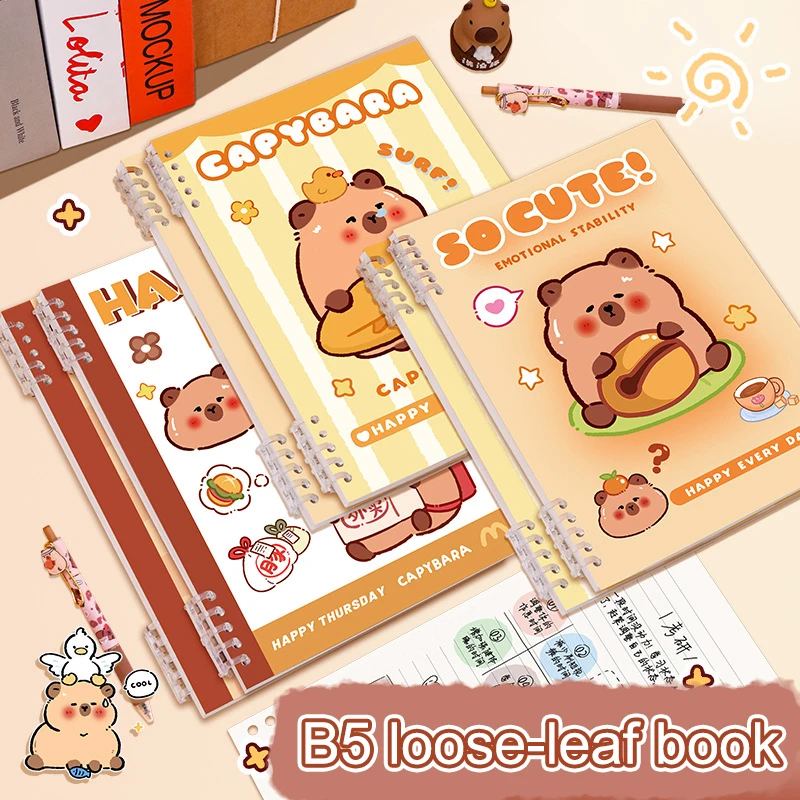 Cartoon Fashion Coil Notebook Cute Capybara Spiral Lined Notebooks Thicker Paper Planner Daily Notebook School Office Supplies