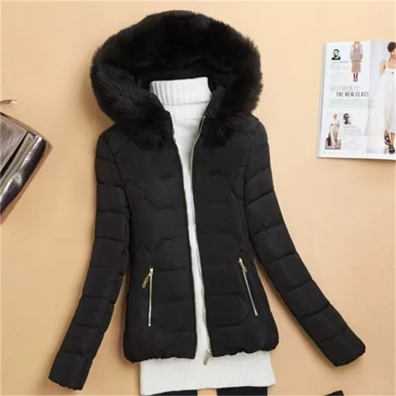 

Women's Short Coat With Big Fur Collar In Winter 2025 New Korean Version Of Cotton-padded Coat Waist Slimming Cotton-padded Coat
