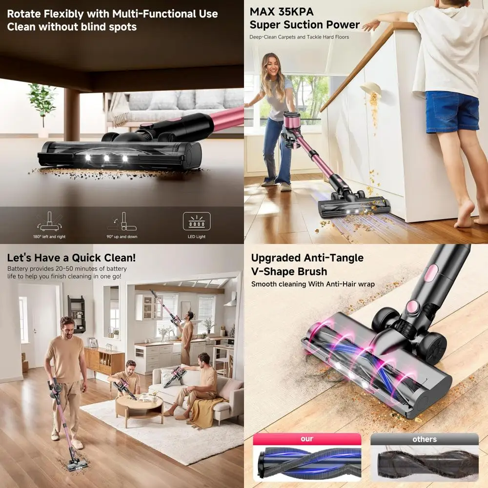 

Мощный вертикальный пылесос 38 кПа с аккумулятором на 45 минут, LED-подсветкой и защитой от зацепления волос, ручной, 8-в-1, для дома, шерсти животных и ковров, модель N