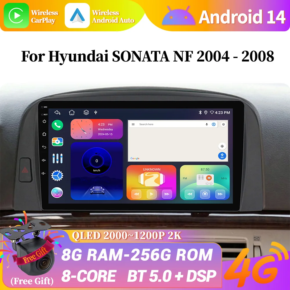 

Беспроводной стерео экран Carplay 4G Android 14 для Hyundai SONATA NF 2004-2008, автомобильный радиоприемник, навигация, GPS, Wi-Fi, мультимедиа