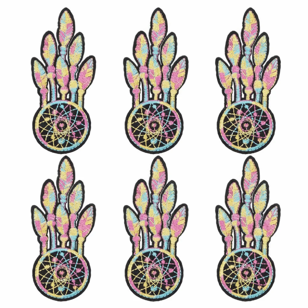 6pcs Vintage Style Colorful Dream Catcher Patches Handmade 10 X 4cm Size Embroidered Cloth Patches Iron On Patches For DIY Decor