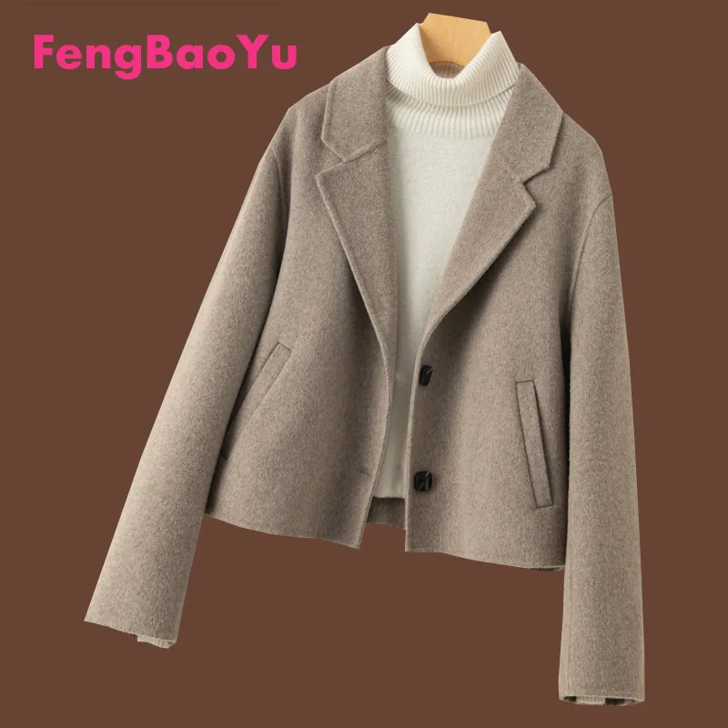 

Fengbaoyu Spring and Autumn Double-sided Cashmere Lady's Suit Collar Short Coat Wool Black Light Luxury Blouse Free Shipping