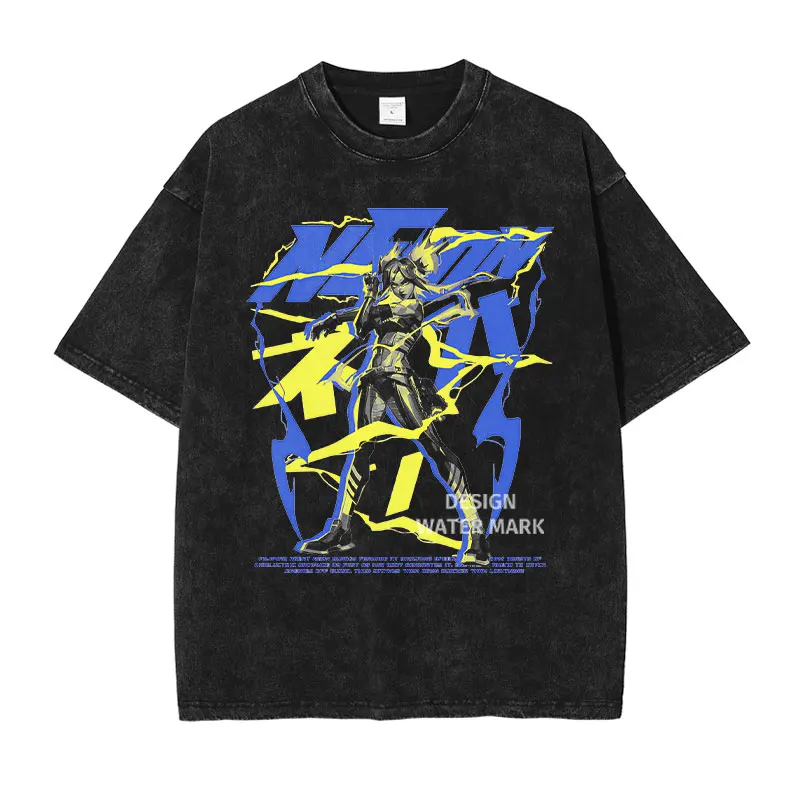 تي شيرت أنيمي راينا تي شيرت كبير الحجم عتيق مغسول على شكل حرف V تي شيرت ريترو Brimstone تي شيرت Harajuku Yoru Raze نيون سوفا تي شيرت #6