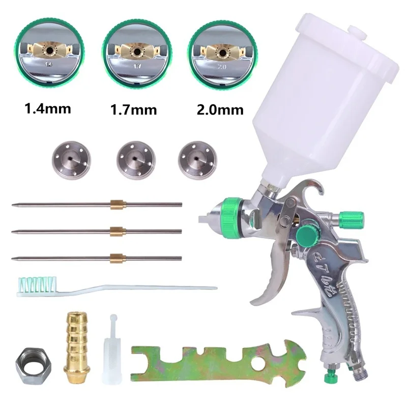 Professional HVLP Spray Gun 1.4/1.7/2.0mm Steel Nozzle Gravity Spray Gun for Auto, Air, Furniture Wall Paint Spray Gun Kit