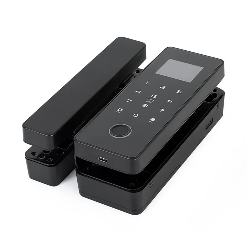 ABGN ประตูกระจกคู่ล็อคสมาร์ทล็อค APP Biometric รูดบัตรลายนิ้วมือรหัสผ่านล็อคประตูกระจกล็อคสําหรับประตูสํานักงาน