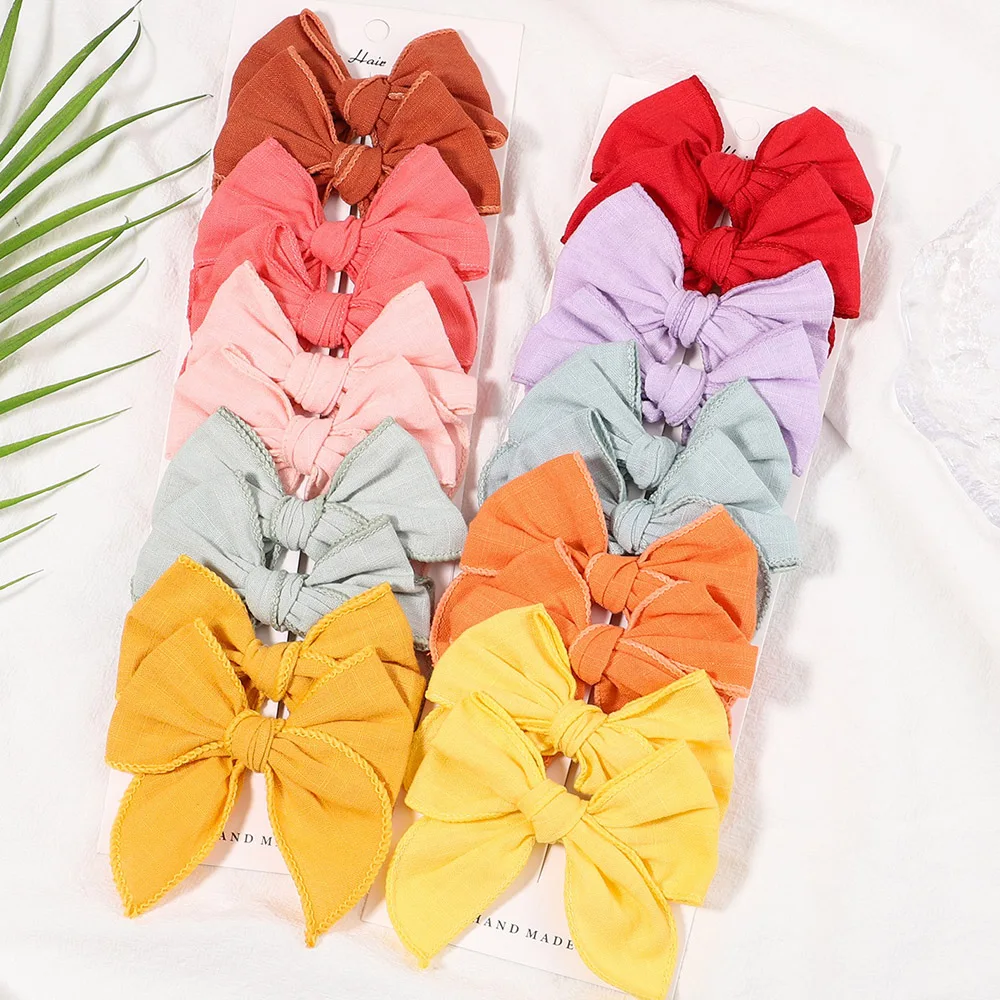 2pcs/Set Sweet Cotton Solid Handmade Bows HairClips Girls Bowknot Hairpin Barrette Headwear Kid Baby Hair Accessories Wholesale