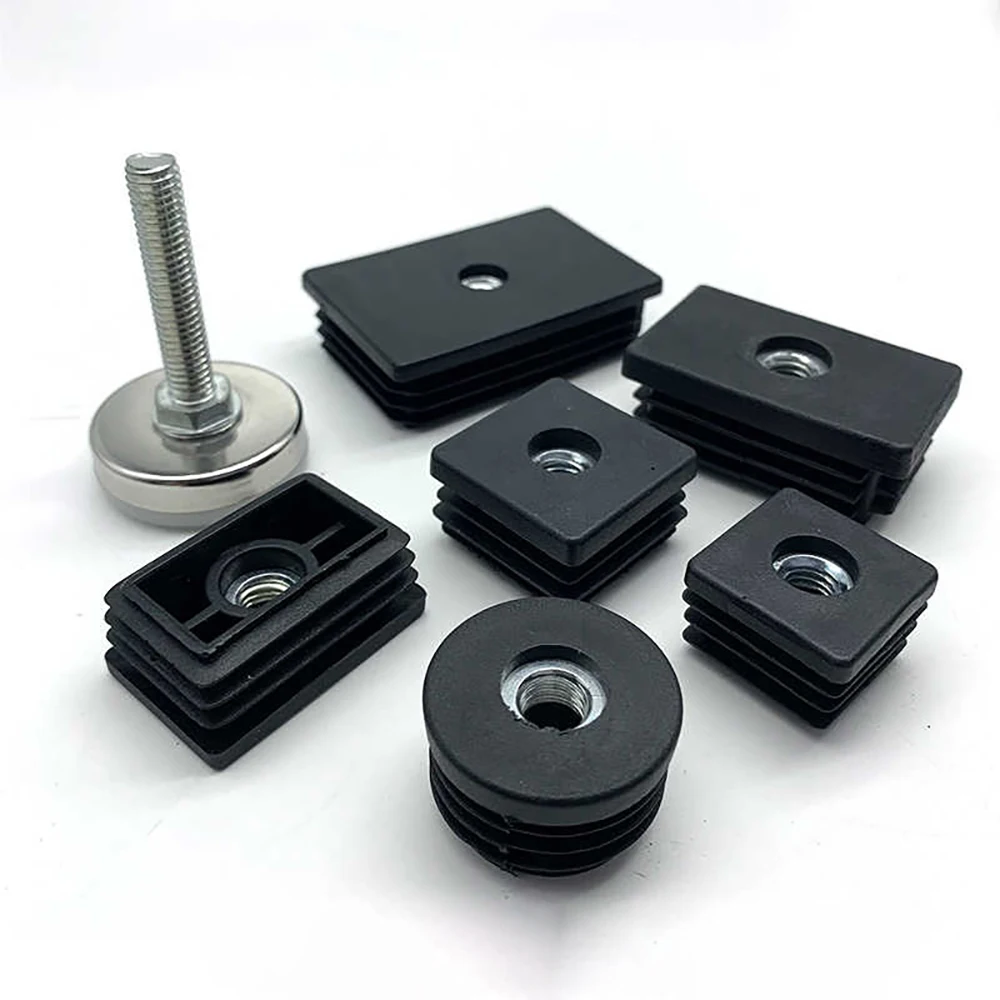 1-100Pcs M8 Adjustable Furniture Feet And Square/Round Tube Plug With Nuts Black Sofa Chair Table Leveler Legs For Furniture image 4