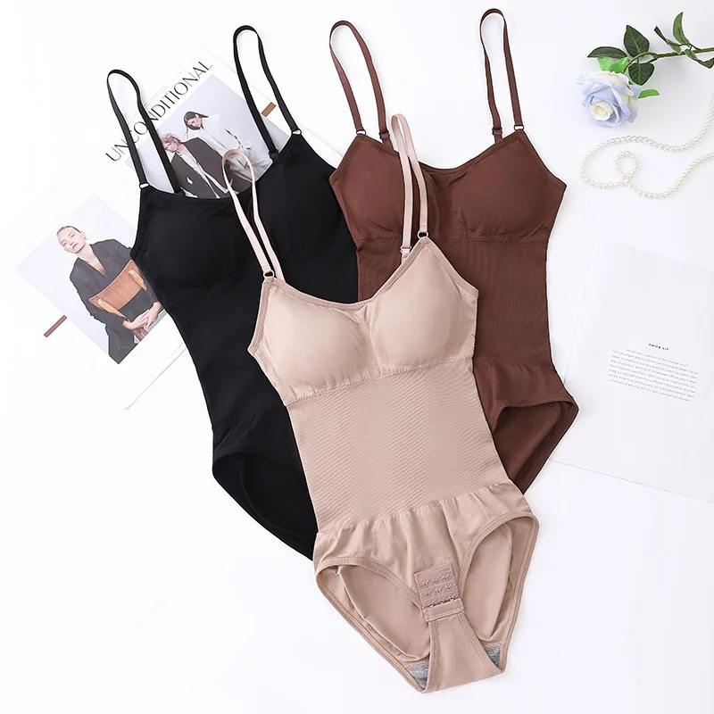 One Piece Shapewear with Chest Cushion Abdominal Compression Elastic Hip Lifting Waist Cinching Camisole Vest