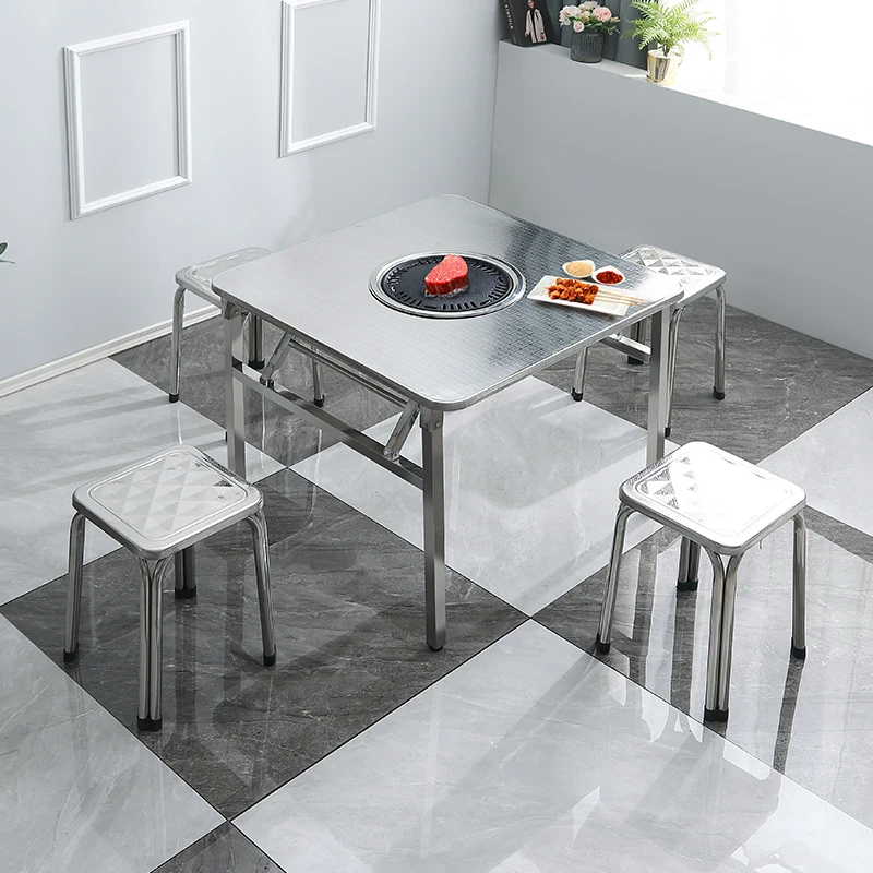 Household hot pot night market street stall barbecue outdoor dining stainless steel folding table
