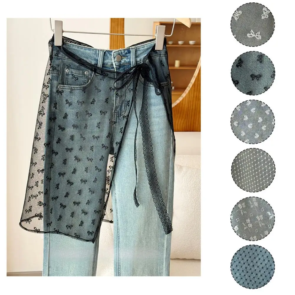 Lace Layered Gauze Skirt Spring Summer Gauze Skirt Tie Up Y2k Wrap Up Matching With Lace Apron Skirt Streetwear Pants