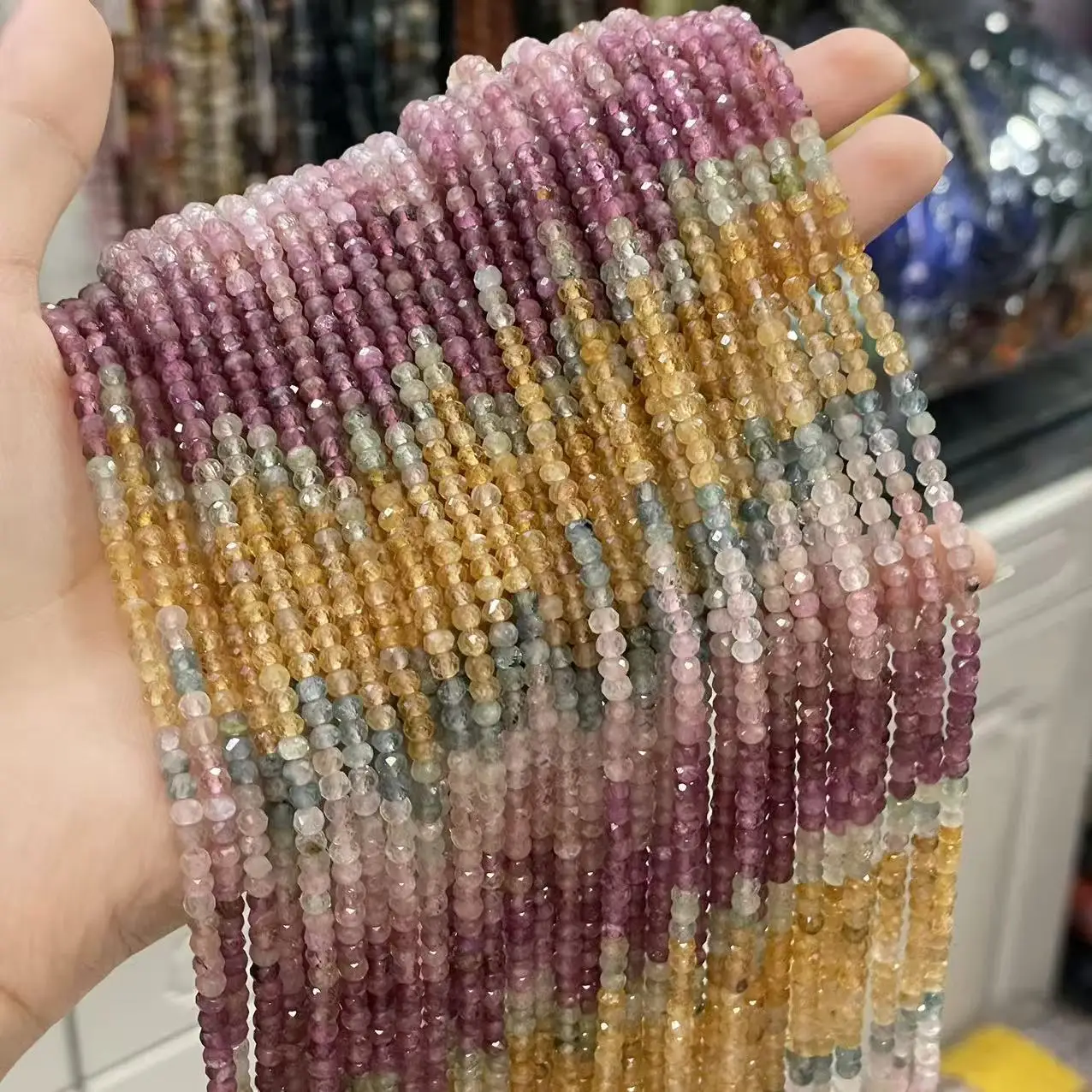 

3x4Mm Natural Gradual Change Color Powder Tourmaline Abacus Faceted Flat Beads Loose Beads Diy Necklace Bracelet Wholesale