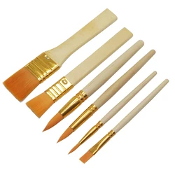 6 Pcs Painting Nylon Board Brush Painting Oil Painting Brush Art Graffiti Painting Supplies Log Color Short Rod Brush Set