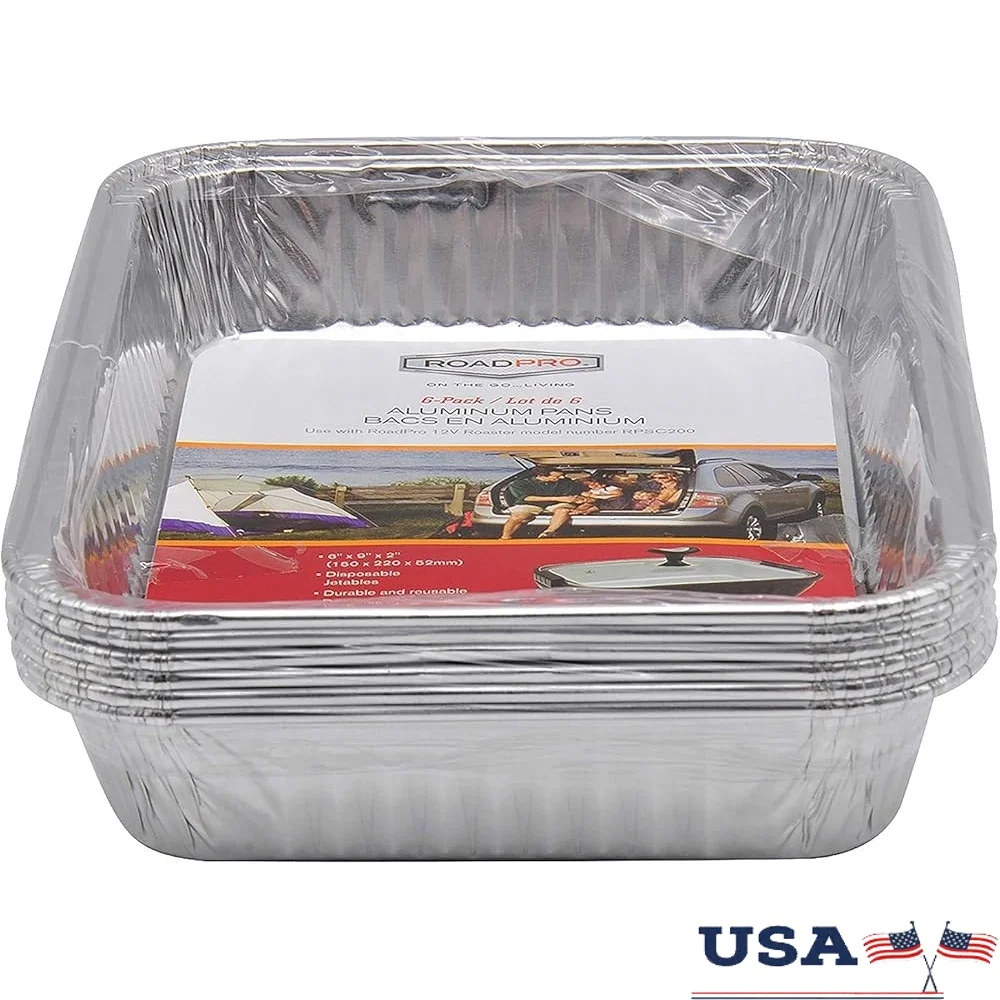 

Set of 6 Disposable Aluminum Foil Cooking Roaster Pans Ideal Portable Roasting Baking Reheating Meals Easy Cleanup