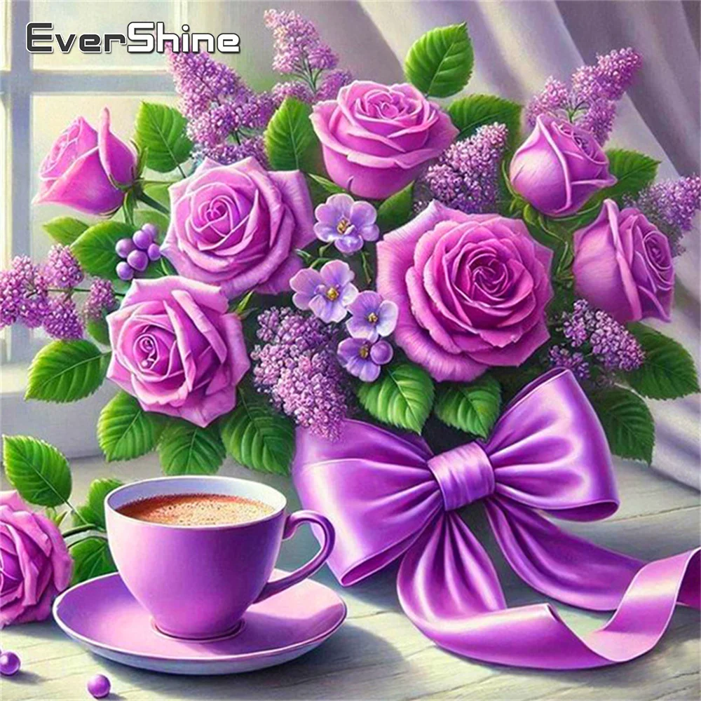 Evershine Diamant-Stickerei, Rosen-Bastelset, DIY-Gemälde, Blume, volle quadratische Strasssteine, Bild, Mosaik, violettes Set, handgefertigtes Geschenk