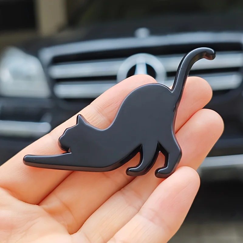 3D Matte Black Cat Decal - Durable Polyurethane, Waterproof Car & Motorcycle Sticker, Easy to Apply on Metal Surfaces