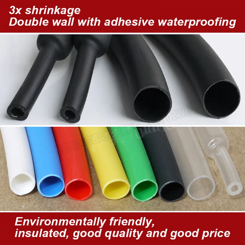 1m Transparent Double Wall Heat Shrinkable Tube 2.4mm 3 Times Shrinkage Environmental Protection With Glue Seal Waterproof