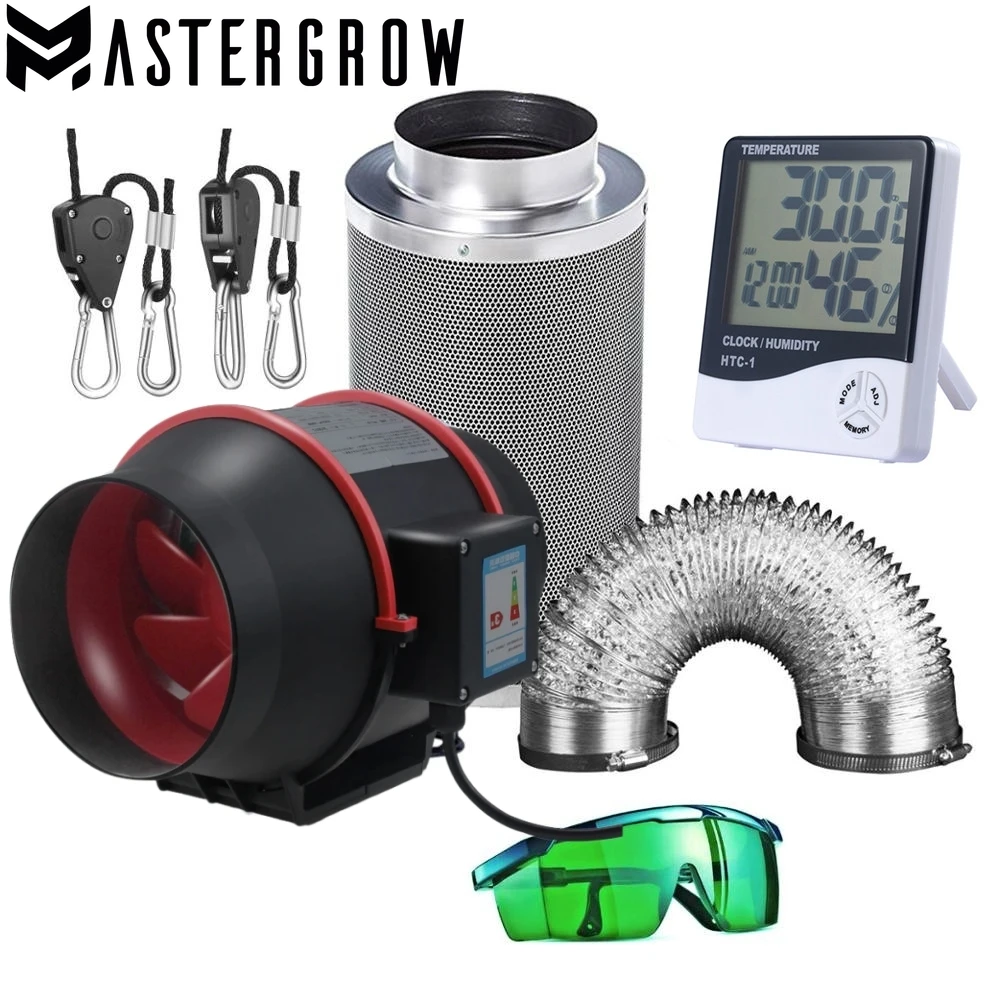 4/5/6inch Duct Fan Full Kit Set Speed Controller Fan+Carbon Filter For Hydroponics Grow System Greenhouse Grow Tent Grow Box